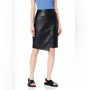 BCBGMAXAZRIA Black Faux Leather Wrap Midi Skirt Belted Size M